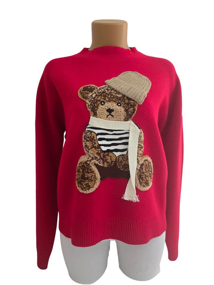 Lindsay Moda Rundhalspullover Damen Feinstrick-Kurz-Pullover kuschelweich mit Teddyaufdruck von Lindsay Moda