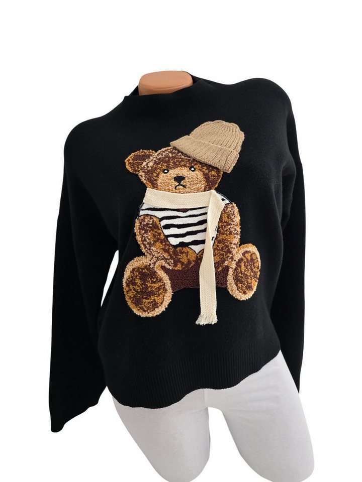 Lindsay Moda Rundhalspullover Damen Feinstrick-Kurz-Pullover kuschelweich mit Teddyaufdruck von Lindsay Moda