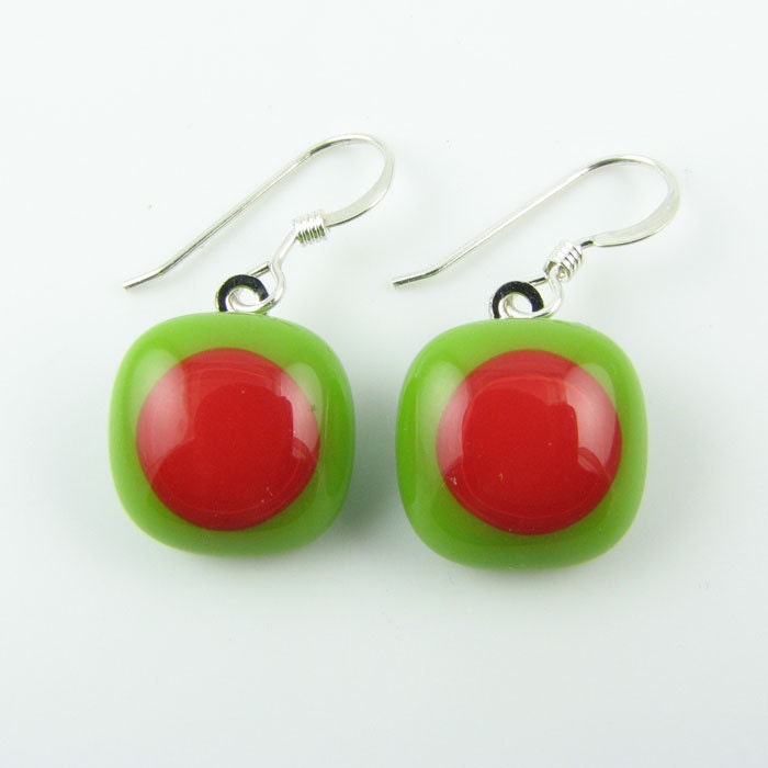 Grün Und Orange Geschmolzenes Glas Ohrringe. Auf Bestellung von LindsaysDesigns
