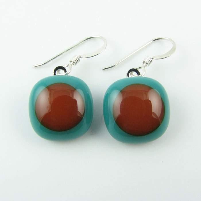 Petrol Und Karamell Geschmolzenes Glas Ohrringe. Auf Bestellung von LindsaysDesigns