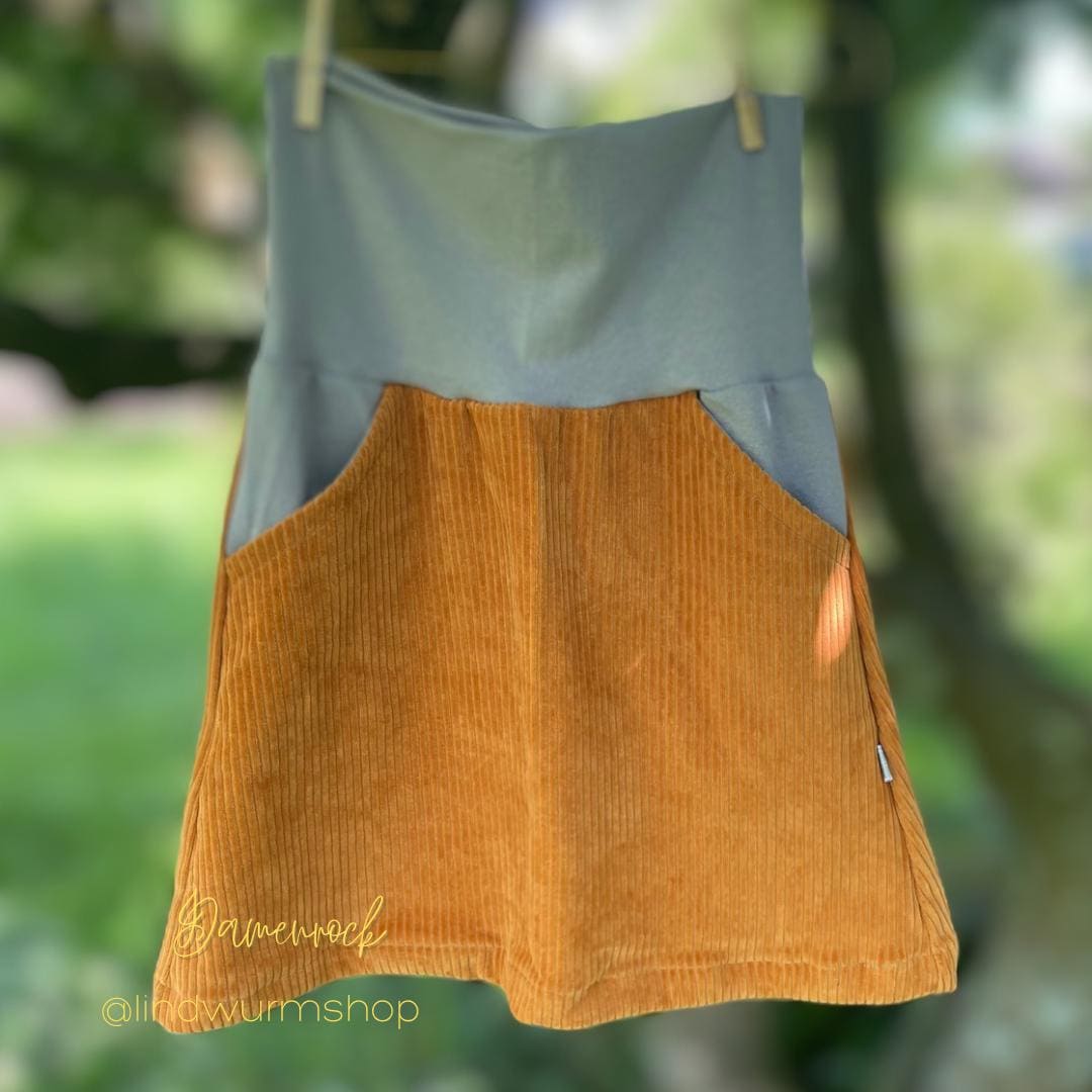 Bio Cord Rock, Damen Rock Senfgelb/Grau von LindwurmShop