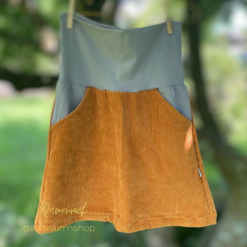 Bio Cord Rock, Damen Rock Senfgelb/Grau von LindwurmShop