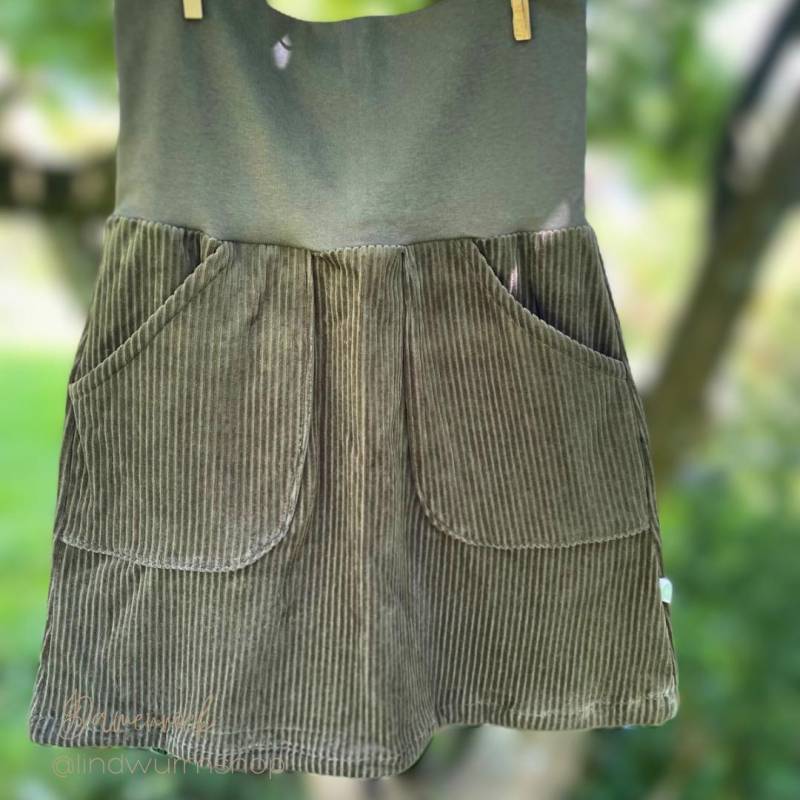 Bio Cord Rock, Damen Rock Uni Khaki Mit Aufgesetzten Tauschen von LindwurmShop