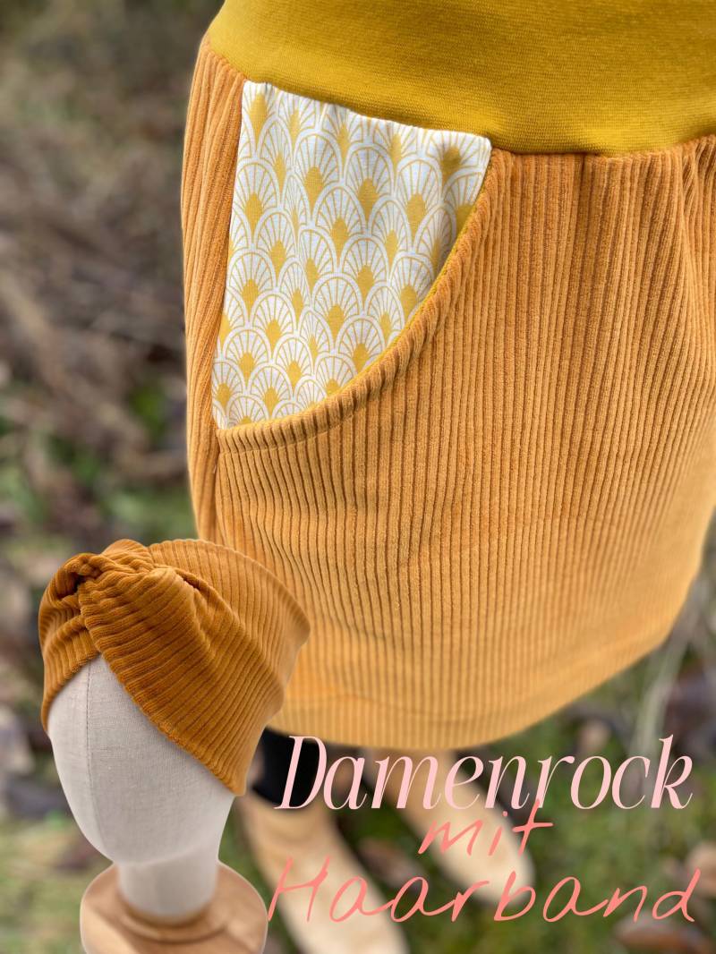 Bio Cord Rock Damen Senfgelb Fächermuster Mit Oder Ohne Haarband von LindwurmShop