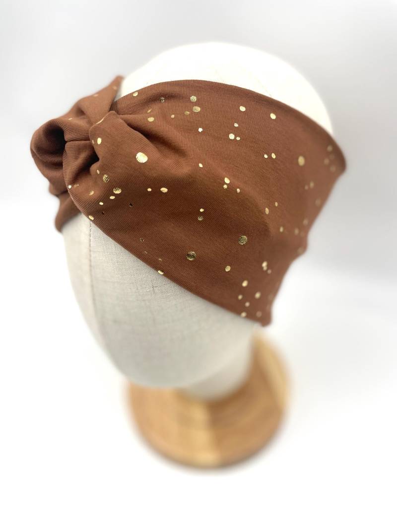 Haarband Jersey in Braun Mit Goldenen Punkten Für Kinder Und Damen von LindwurmShop