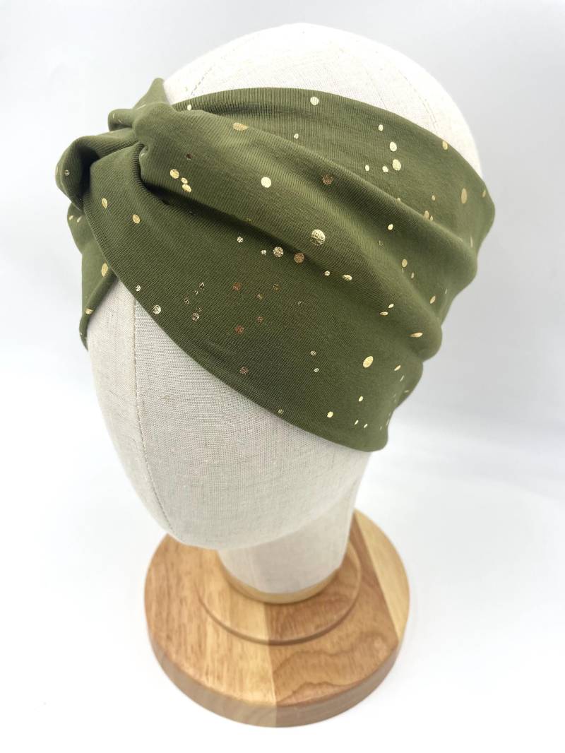 Haarband Jersey in Olive Mit Goldenen Punkten Für Kinder Und Damen von LindwurmShop