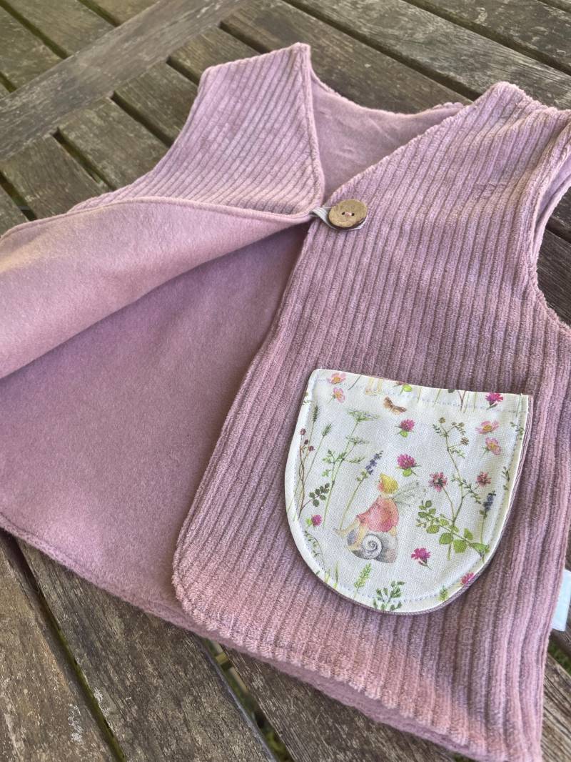 Weste Bio Breitcordnicky Kinder Altrosa Elfen Taschen Leibchen von LindwurmShop