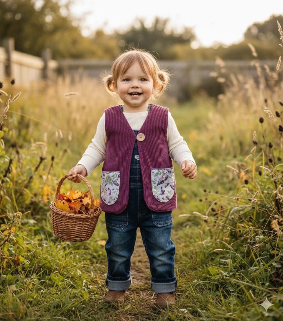 Weste Bio Breitcordnicky Kinder Beere Holunderelfe Leibchen von LindwurmShop