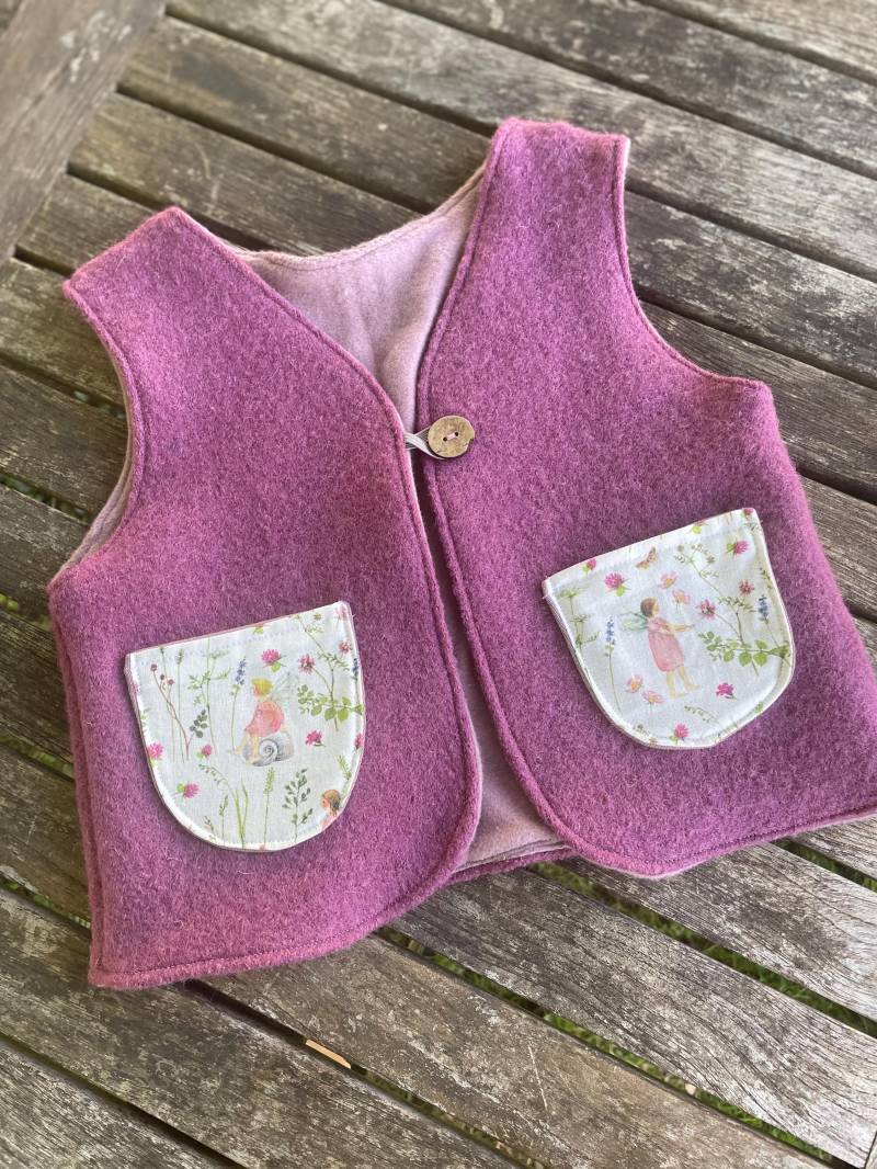 Weste Wollwalk Kinder Altrosa Elfen Taschen Leibchen von LindwurmShop