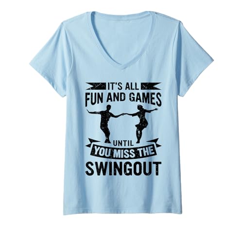Damen Swingtanz Lindy Hop-Tänzerin Jitterbug tanzt Swing Out T-Shirt mit V-Ausschnitt Damen Swingtanz Lindy Hop-Tänzerin Jitterbug tanzt Swing Out T-Shirt mit V-Ausschnitt von Lindy Hop Swing Dance Dancer Dancing Jitterbug