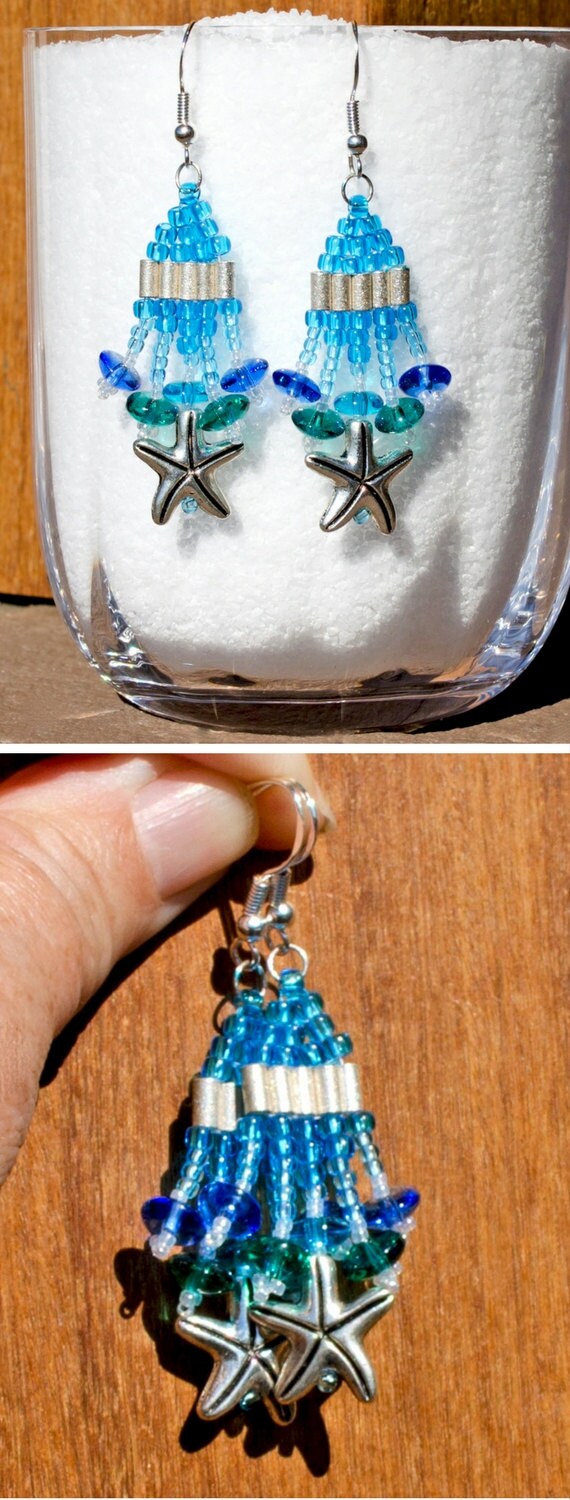 Maritime Ohrringe Strand Ohrring Aqua Für Frauen Seestern Blau Und Silber Ozean Baumeln Fransen Maritime Ohrringe Strand Ohrring Aqua Für Frauen Seestern Blau Und Silber Ozean Baumeln Fransen von LindyLeeTreasures