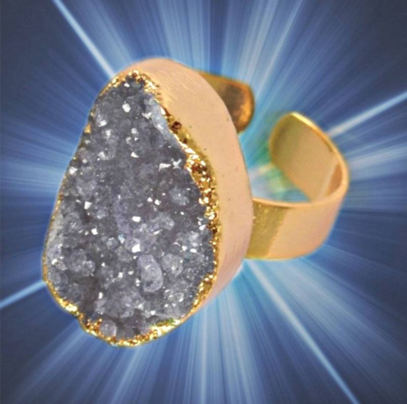 Achat Druzy Geode Verstellbarer Ring Vergoldet, Echter Ring, Statement Handmade von LindyLoosTreasures