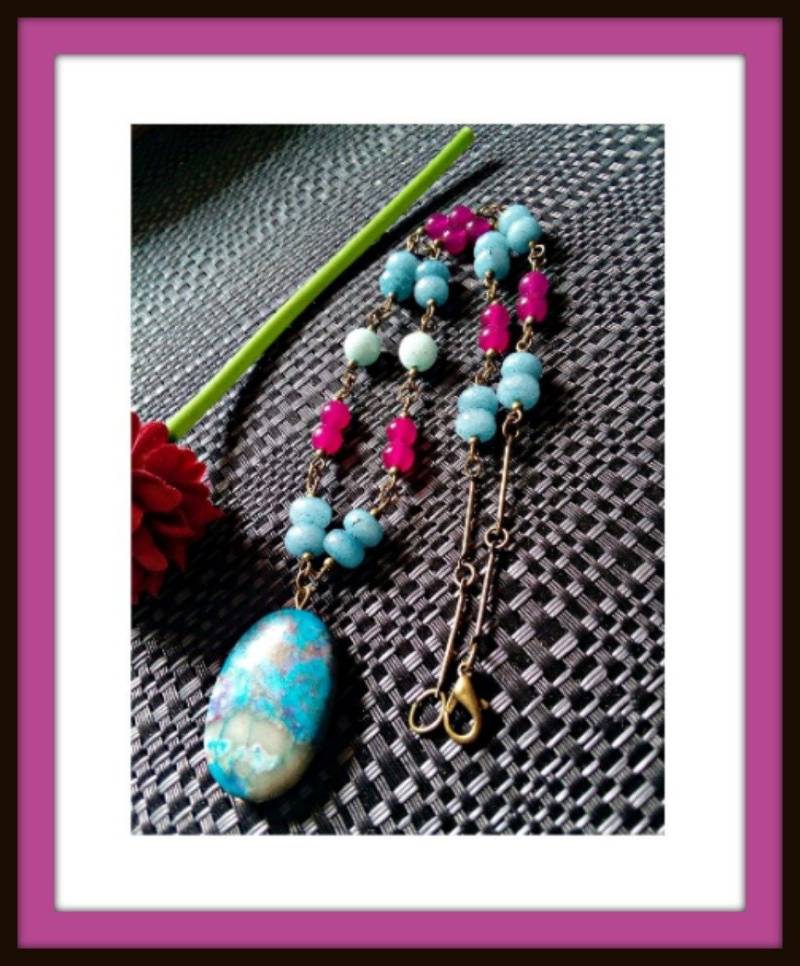 Blauer Seejaspis Anhänger Halskette, Anhänger, Jade Und Aquamarin, Meditation Seesediment Edelstein Halskette von LindyLoosTreasures