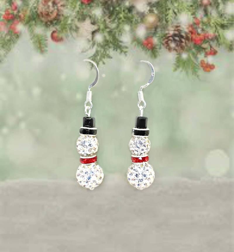 Funkelnde Strass Schneemann Ohrringe, Weihnachts Kristall Geschenk Für Sie von LindyLoosTreasures