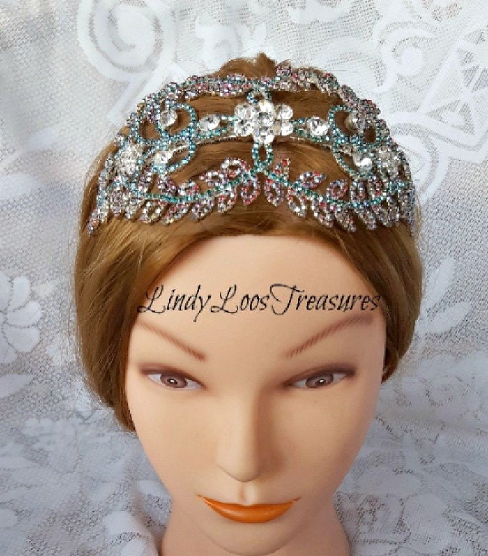 Gatsby Art Deco Blau Swarovski Kristalle & Ab Hochzeit Stirnband, Hochzeit, Etwas Braut Kopfschmuck. Stirnband von LindyLoosTreasures