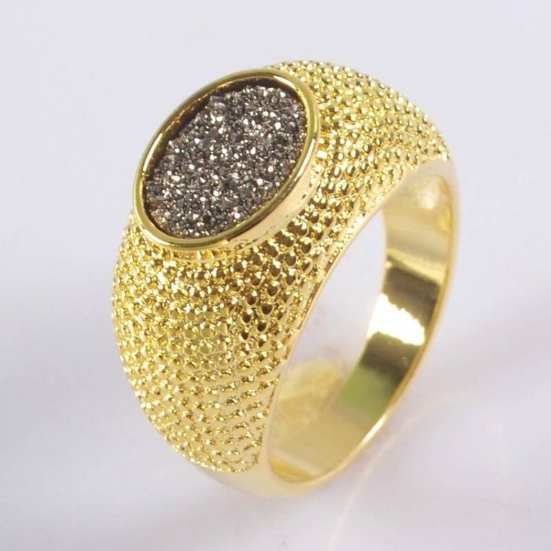 Größe 7 Natürlicher Achat Titan Druzy Lünette Ring, Vergoldet, Echter Statement Unisex Handgemacht von LindyLoosTreasures