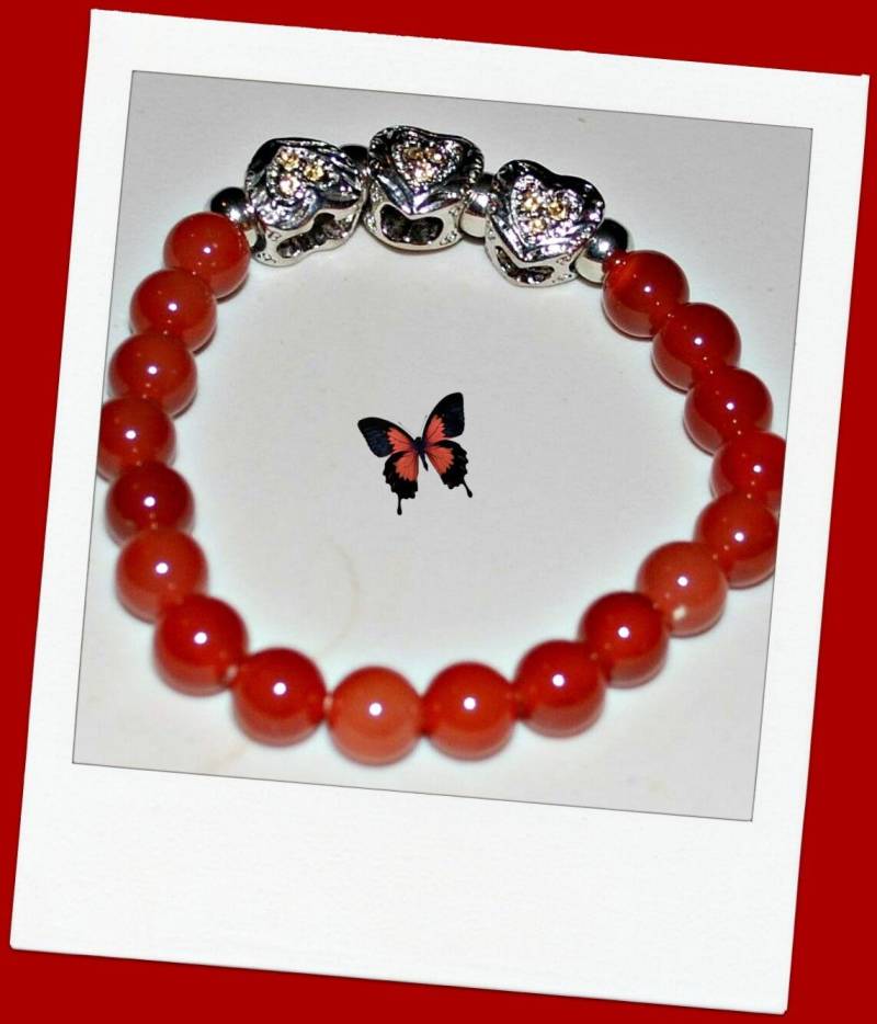 Leichtes Colorado Topas Achat R/Steinherzen Stretch Armband, Rotes Herz Stapel Valentine von LindyLoosTreasures