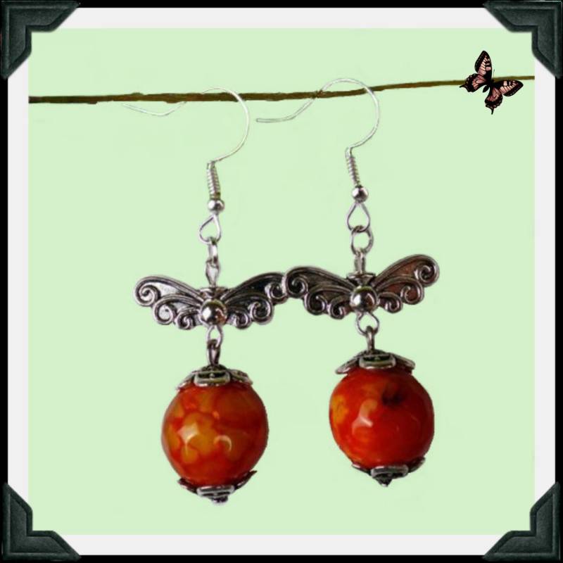 Orange Drachenvene Achat Facettierte Ohrringe, Schmetterling von LindyLoosTreasures