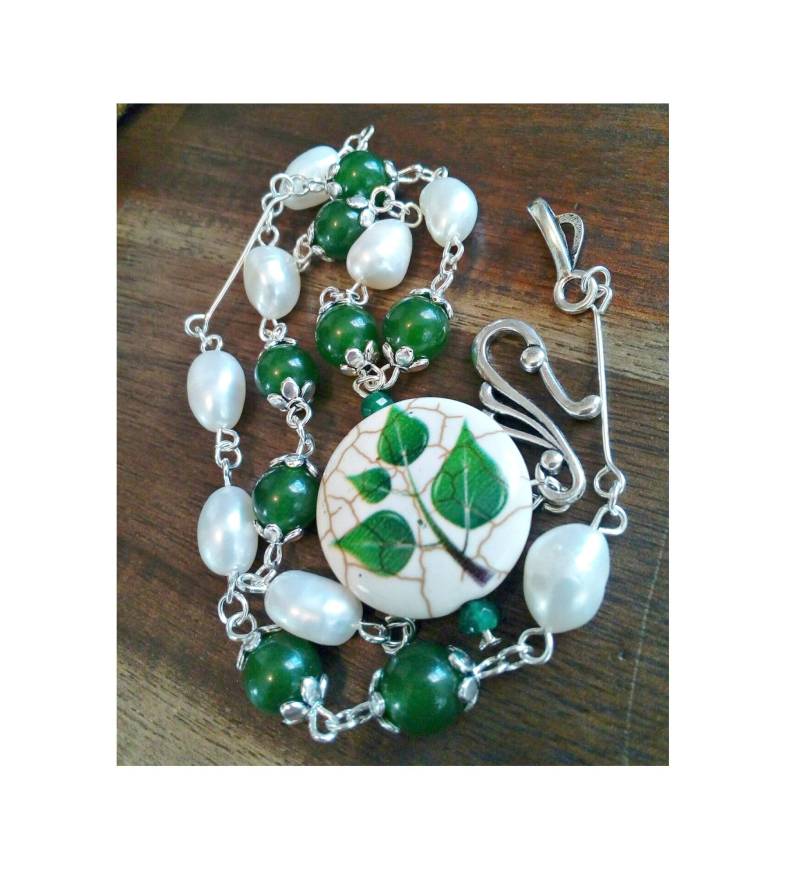 Perlen Jade Halskette, Grüne Edelstein Perlenkette, Naturstein Schmuck, Halskette von LindyLoosTreasures