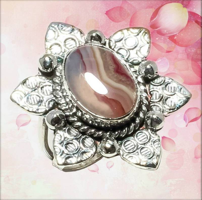 Rosa Achat Edelstein Ring, 925 Sterling Silber Unisex Ring von LindyLoosTreasures