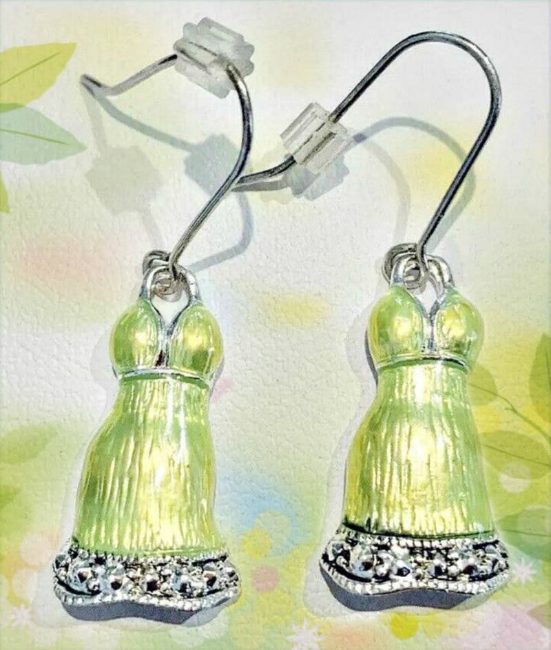 Silber Ton Und Limettengrün Emaille Ohrringe, Limettengrüne Kleid Grüne Handbemalte Ohrringe von LindyLoosTreasures