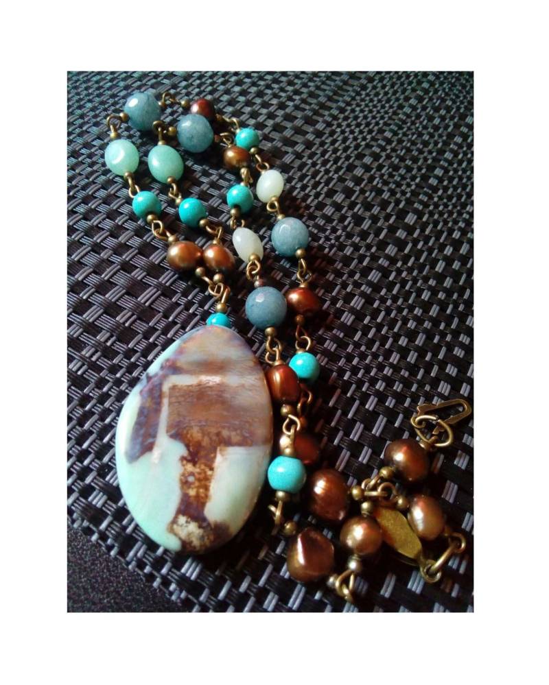 Türkis Feuer Achat Anhänger Halskette, Anhänger, Blauer Türkis, Schmuck, Accessoires, Handmade von LindyLoosTreasures