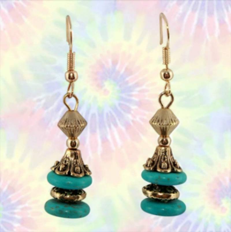 Türkis Gold Boho Ohrringe, Und Perlen Hippie Ohrringe von LindyLoosTreasures