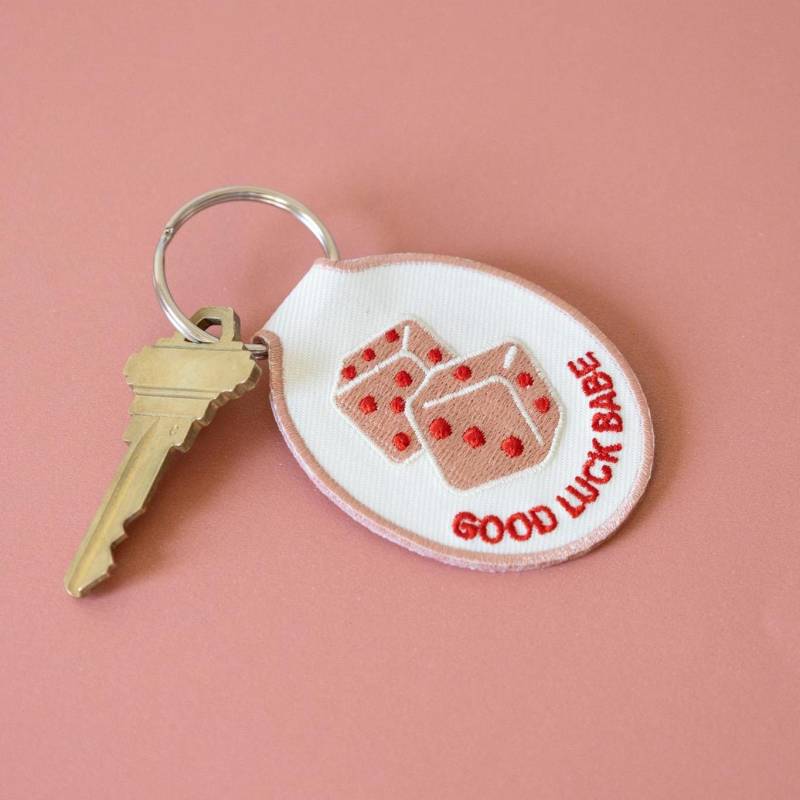 Good Luck Babe Dice Bestickter Schlüsselbund | Autoschlüssel Accessoire Stickideen Geschenkideen, Obst, Rosa, Grün von LindyStarkDesigns