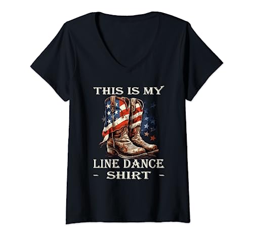 Damen Line Dance Western Country Tanz Linedance T-Shirt mit V-Ausschnitt von Line Dance Bekleidung Geschenke Linedance Sprüche