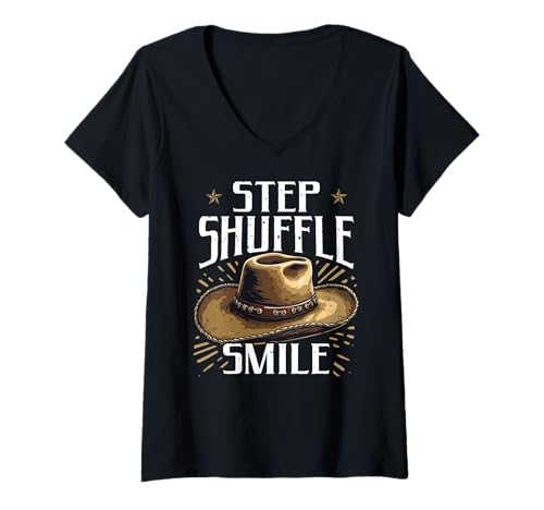 Damen Step Shuffle Smile Line Dance für Damen T-Shirt mit V-Ausschnitt Damen Step Shuffle Smile Line Dance für Damen T-Shirt mit V-Ausschnitt von Line Dance Country Music Gifts Cowboy Cowgirl