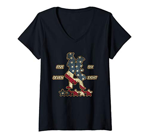 Damen Linedance Country Western Partner Motiv T-Shirt mit V-Ausschnitt Damen Linedance Country Western Partner Motiv T-Shirt mit V-Ausschnitt von Line Dance Country World, American Western Fashion