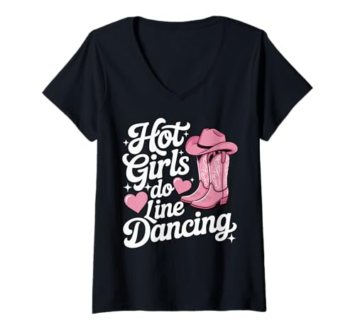 Damen Hot Girls Do Line Dancing T-Shirt mit V-Ausschnitt von Line Dance Country musik