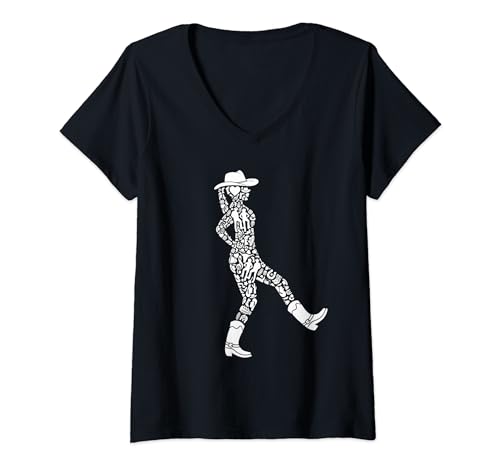 Line Dance Dancer Cowgirl Damen Linedance Mädchen T-Shirt mit V-Ausschnitt Line Dance Dancer Cowgirl Damen Linedance Mädchen T-Shirt mit V-Ausschnitt von Line Dance Cowgirls Linedance Dancers