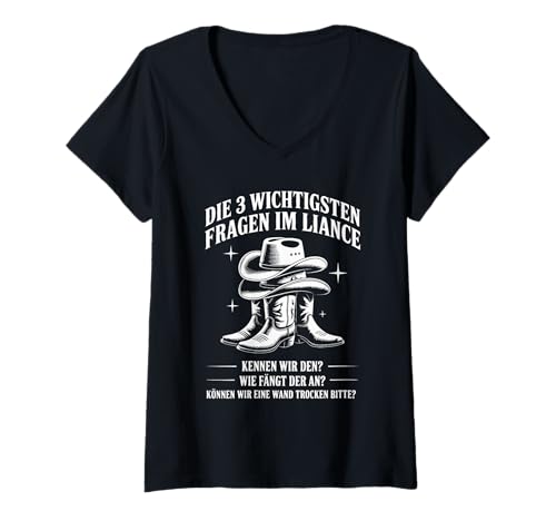 Damen Die 3 Wichtigsten Fragen Im Line Dance T-Shirt mit V-Ausschnitt von Line Dance Fragen Cowboy Hut Line Dance