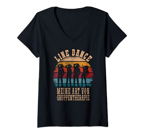 Damen Line Dancing Gruppe Country Tanzgruppe Line Dance T-Shirt mit V-Ausschnitt von Line Dance Geschenke für Linedance Tänzer Kleidung