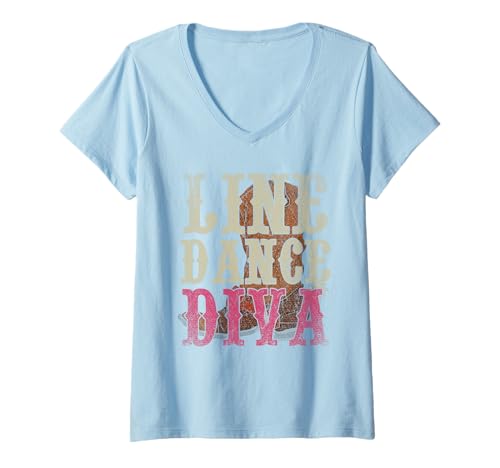Damen Line Dance Diva Cowboystiefel Line Dancer Damen Line Dance T-Shirt mit V-Ausschnitt von Line Dance Gifts Cowboy Country Music