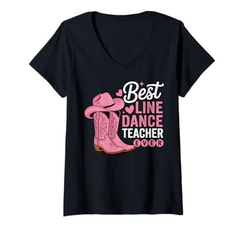 Damen Best Line Dance Teacher Ever T-Shirt mit V-Ausschnitt von Line Dance Line Dance Lehrer Western