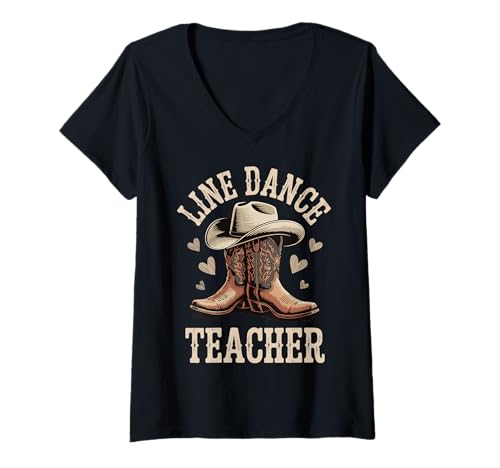 Damen Line Dance Teacher T-Shirt mit V-Ausschnitt von Line Dance Line Dance Lehrer Western