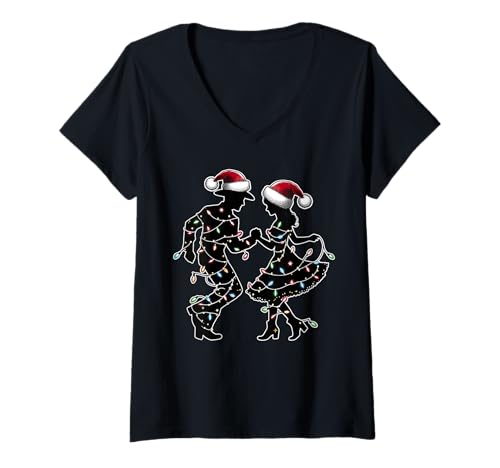 Damen Line Dance Line Dancing Line Dancer Weihnachtsmütze Xmas T-Shirt mit V-Ausschnitt Damen Line Dance Line Dancing Line Dancer Weihnachtsmütze Xmas T-Shirt mit V-Ausschnitt von Line Dance Line Dancing Line Dancer Xmas Gifts