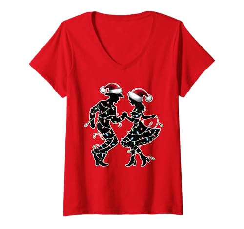 Damen Line Dance Line Dancing Line Dancer Weihnachtsmütze Xmas T-Shirt mit V-Ausschnitt Damen Line Dance Line Dancing Line Dancer Weihnachtsmütze Xmas T-Shirt mit V-Ausschnitt von Line Dance Line Dancing Line Dancer Xmas Gifts
