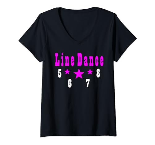 Damen Line Dance 5 6 7 8 T-Shirt mit V-Ausschnitt Damen Line Dance 5 6 7 8 T-Shirt mit V-Ausschnitt von Line Dance Queen Country Music Tanz Geschenk