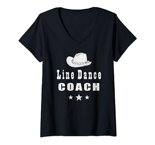Damen Line Dance Coach T-Shirt mit V-Ausschnitt Damen Line Dance Coach T-Shirt mit V-Ausschnitt von Line Dance Queen Country Music Tanz Geschenk
