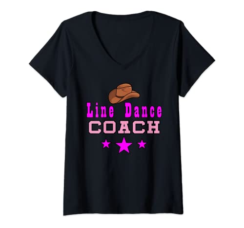 Damen Line Dance Coach Trainer Mädchen T-Shirt mit V-Ausschnitt Damen Line Dance Coach Trainer Mädchen T-Shirt mit V-Ausschnitt von Line Dance Queen Country Music Tanz Geschenk