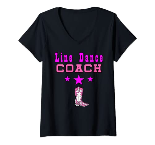 Damen Line Dance Coach Trainer Mädchen T-Shirt mit V-Ausschnitt Damen Line Dance Coach Trainer Mädchen T-Shirt mit V-Ausschnitt von Line Dance Queen Country Music Tanz Geschenk