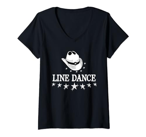 Damen Fun Shirt Line Dance mit Cowboyhut und Sterne T-Shirt mit V-Ausschnitt Damen Fun Shirt Line Dance mit Cowboyhut und Sterne T-Shirt mit V-Ausschnitt von Line Dance T-Schirts & Tanz Shirts