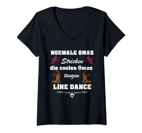 Damen Line Dance Oma Stricken Tanzen Cowboystiefel T-Shirt mit V-Ausschnitt Damen Line Dance Oma Stricken Tanzen Cowboystiefel T-Shirt mit V-Ausschnitt von Line Dance Tanz Geschenkideen