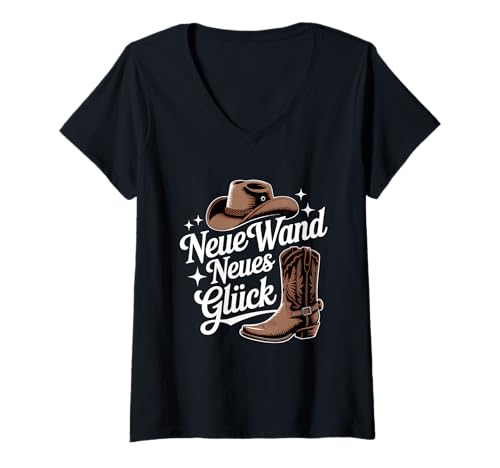 Damen Neue Wand Neues Glück Line Dance T-Shirt mit V-Ausschnitt Damen Neue Wand Neues Glück Line Dance T-Shirt mit V-Ausschnitt von Line Dance Tanz Line Dancing
