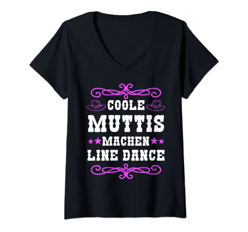 Damen Linedance Western Line Dance Country Tanz Fan Geschenk T-Shirt mit V-Ausschnitt von Line Dancer Dancing Tanzgruppe Anlass Liebhaber