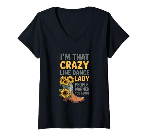 Damen Crazy Line Dance Lady warnte Sie vor Line Dancing T-Shirt mit V-Ausschnitt von Line Dancing Country Music Western