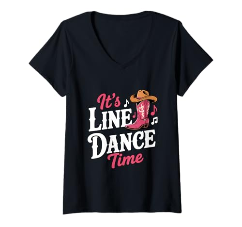 Damen Es ist Line Dance-Zeit Country Line Dancing T-Shirt mit V-Ausschnitt von Line Dancing Country Music Western